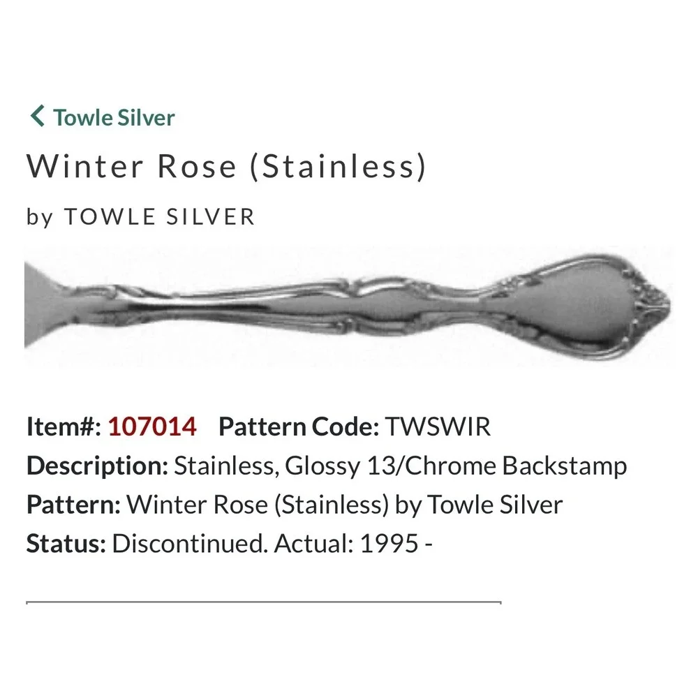 Towle Winter Rose Stainless Flatware 5pc Serving Set Meat Fork Butter Sugar Set